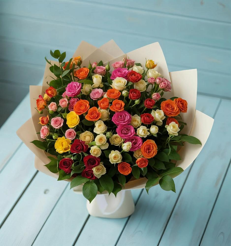 Букет Микс из разноцветных кустовых роз в Железноводском